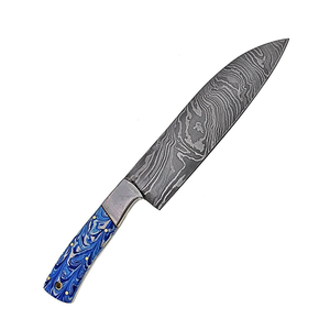Couteau en acier Damas avec manche en résine bleue, prix raisonnable, couteaux Damas, lames personnalisées OEM - Product Image 2