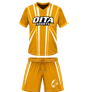 Ensemble short et maillot de rugby jaune doré et blanc, col en V, manches courtes, uniforme d'équipe respirant, kit de sport personnalisé pour l'entraînement - Product Image 1