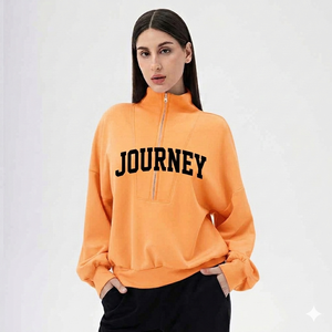 Sudadera Casual de Algodón con Media Cremallera y Estampado de Leopardo para Mujer, Top Oversize con Logo Frontal, Estilo Urbano, Ecológica, para Primavera - Product Image 6