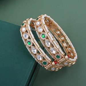 Krisha Polki Designer Wedding Bangles-Trendy Zinc Alloy & Brass Jewelry with Diamond & Pearl Accents - Product Image 2