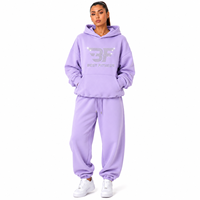 Ensemble de survêtement d'hiver pour femme, à capuche, imprimé, en molleton de coton épais, style streetwear, avec logo en strass