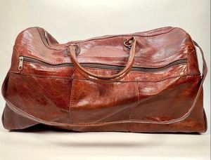 Vintage Soft Brown <b>Leather</b> <b>Duffle</b> <b>Bag</b> Foldable Weekend Gym Hold-All Luggage for Travel and Outdoor Use - Product Image 1