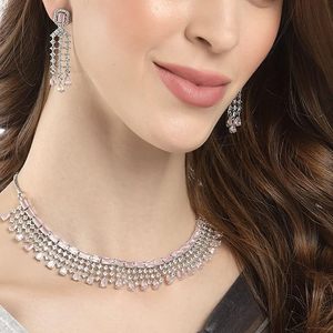 Conjunto de Collar y Pendientes Románticos con Borlas de Cristal Rosa y Diamantes de Imitación para Mujer, Joyería de Boda - Product Image 5
