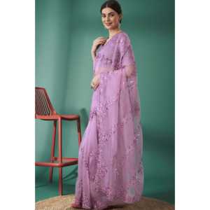 Sari de noche de diseñador para fiestas con secuencia y trabajo de hilo - Product Image 1