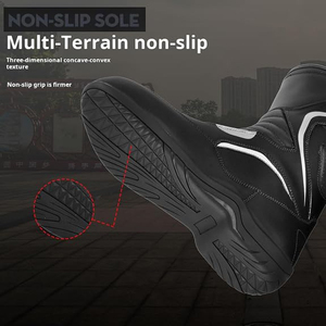 Chaussures de moto pour hommes, bottes de course en cuir imperméables à la cheville, semelle antidérapante, chaussures longues imperméables - Product Image 4