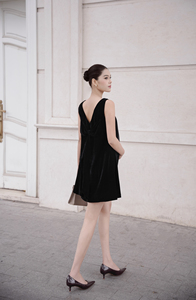 Vestidos Mini de Verano con Cuello Barco, Corte en A, Holgados, de Terciopelo Tejido, Minimalistas, de Manga Regular, Transpirables, OEM ODM - Product Image 4