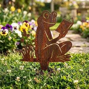 Frosch mit Buch Metall-Gartendeko Pulverbeschichtet Wetterbeständig 20cm Outdoor-Rasen-Ornament - Product Image 4