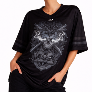 Low MOQ Oversized Women Black Mesh American Football Jersey Graphic Print Breathable Polyester V Neck Street Sports <b>Top</b> Custom - Product Image 3