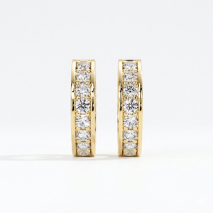 Modern Channel Set 14K Pure Gold <b>Huggie</b> Hoop Earrings Round Cut Lab Grown Diamond Anniversary Gifts Everyday Luxury Jewelry - Product Image 1
