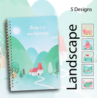Cuaderno espiral bonito, diseño estético A5 para niños, 100 páginas, gato, conejo, rana, oso, dinosaurio, espacio, paisaje