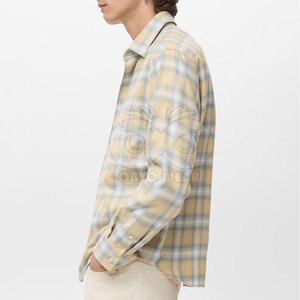 Chemise en flanelle pour homme, prix bas, fabrication sur mesure, manches longues, tissu en coton à carreaux, avec boutons et poche. - Product Image 4