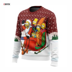 Pull de Noël à col rond pour homme Corex Simpsons, pull de fête, pull en tricot d'hiver, 100% coton respirant - Product Image 2