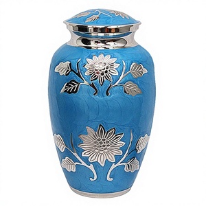 โกศบรรจุอัฐิสีฟ้าลายดอกทานตะวันทำจากทองเหลือง - Product Image 1