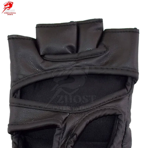 Gants de MMA/Boxe en cuir de vachette noir à demi-doigts avec sangle de poignet auto-agrippante, séchage rapide et respirants, équipement d'entraînement d'arts martiaux - Product Image 4