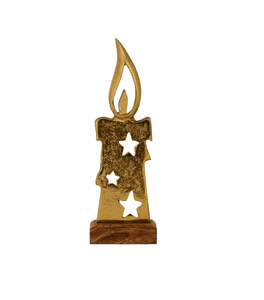 Metal <b>Christmas</b> Candle Decor With Star Cutouts On Wooden Base Traditional Holiday Ornament <b>Christmas</b> decor home decor - Product Image 3