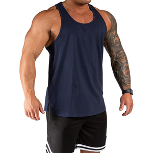 Gilet long athlétique de qualité supérieure pour homme, couleur bleu marine, respirant, en coton et polyester, col rond, sans manches - Product Image 5