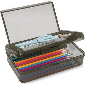 1 Confezione Astuccio Rigido Traslucido a Doppio Strato in Plastica, Elegante Porta Penne e Matite con Chiusura a Scatto, Borsa Contenitore per la Scuola - Product Image 1