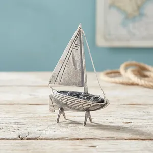 Modèle réduit de bateau à voile en argent |   Modèle de voilier décoratif en métal pour la décoration de la maison, présentoir de bureau, cadeau et objet nautique - Product Image 5