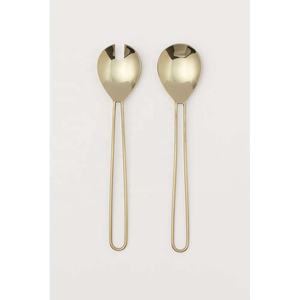 ชุดช้อนส้อมสำหรับสลัดส้อมขัดกระจกสีทองชุดเครื่องใช้บนโต๊ะอาหารด้ามจับยาวเป็นวง - Product Image 1