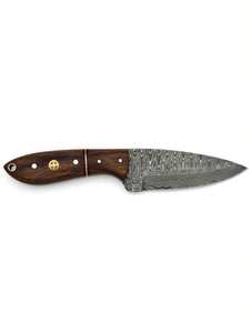 Couteau utilitaire plein pied en acier Damas, fabriqué à la main, avec manche en bois de noyer foncé - Product Image 5