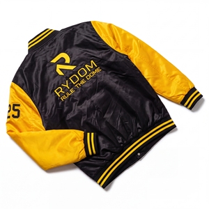 Veste universitaire RYDOM pour homme, noire et jaune, avec logo brodé, style preppy, col rabattu, simple boutonnage, pour l'automne - Product Image 2