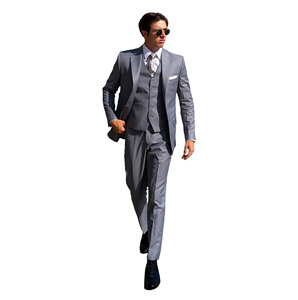 <b>Men's</b> Navy Blue Breathable Polyester Tuxedo Suit <b>Black</b> Lapels Single Breasted Vest Bow <b>Tie</b> British Style Formal Wear for Adults - Product Image 3