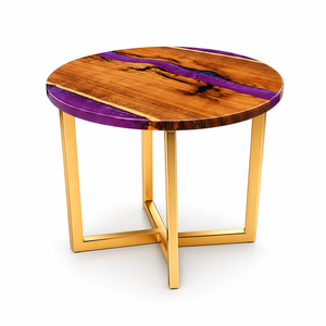 Mesa de Centro Redonda de Madera Maciza con Resina Epoxi Hecha a Mano, Base de Acero Dorado, Muebles de Lujo para Sala de Estar - Product Image 2