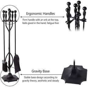 Set di Attrezzi per Caminetto in Ferro Nero 7.28L X 7.28 L x 31.9H Pollici, 5 Pezzi, con Porta Legna in Acciaio Inossidabile e Metallo per Combustibile - Product Image 3