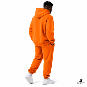 SINEWY Men's <b>Orange</b> <b>Fleece</b> Hooded Sweatshirt Oversized Casual Solid Color Pocket Design Winter Wear 100% Cotton Eco-Friendly - Product Image 4