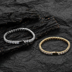 Pulsera de tenis de moissanita con cierre de caja, brazalete clásico de piedras redondas brillantes, brazalete chapado en oro con piedras brillantes para - Product Image 3