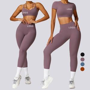 Traje Deportivo Acanalado de Secado Rápido para Mujer, 2 Piezas, Shorts de Yoga y Running, Mono Ajustado para Ejercicio Físico - Product Image 5