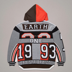 Người đàn ông của hàng dệt kim thời trang dạo phố Chất lượng cao đầy đủ in tùy chỉnh vá thêu quá khổ đồ họa thí điểm Hoodies nút cổ với Hoody - Product Image 3