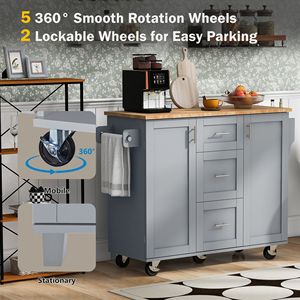 Carrello da cucina a 3 cassetti con 2 ripiano scorrevole a 2 ripiani per cucina a isola in gomma blu grigio ripiano interno per riporre le spezie torre - Product Image 5