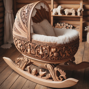 Cuna de madera tradicional estilo antiguo para la ceremonia Namkaran, decoración para la cuna del bebé. Compre una cuna dorada premium para la ceremonia Namkaran. - Product Image 6