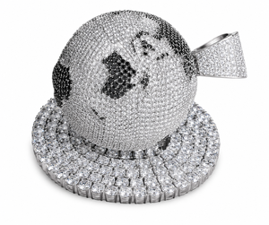 Pendentif de fête rotatif 3D en argent sterling plaqué rhodium noir entièrement serti de moissanite taille brillant personnalisée avec sertissage griffe White Earth - Product Image 1