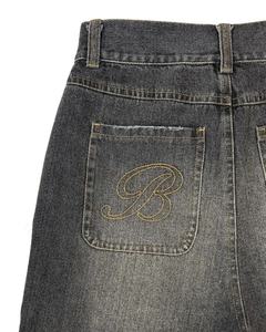 Custom Distressed Embroidery Men’s Oversized Baggy Jorts Denim Shorts 100% Cotton Washed <b>Knee</b>-Length Streetwear Fashion - Product Image 6