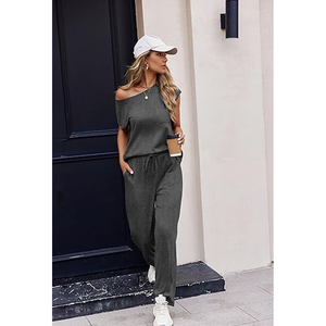 Women Designer Style Lounge Wear Set Casual Top <b>Elastic</b> Waist Pants Custom Printing Wholesale - Product Image 2