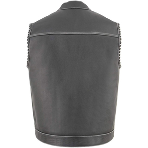 Chaleco Deportivo Samroz para Hombre, Modelo Old Glory Negro, Cuero Premium, Estilo Club, Cuello en V, Transpirable, Cierre de Cremallera, Costuras Grises, con Cordones - Product Image 4
