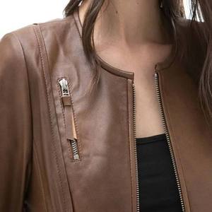 Customized High Quality Ladies Sheep Skin <b>Leather</b> Canvas <b>Jacket</b> Eco-Friendly <b>Long</b> Sleeves Embroidery Breathable Waterproof Sale - Product Image 2
