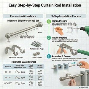 Modern Metal Window <b>Curtain</b> Poles with Finials with Brackets and Accessories - Product Image 5