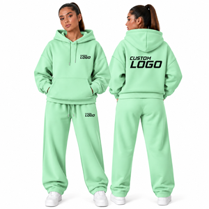 Survêtements en molleton technique en coton de qualité supérieure pour femmes, ensemble deux pièces, couleur unie, survêtement deux pièces surdimensionné personnalisé pour femmes - Product Image 2