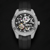 Montre Sport Squelette en Cristal Argenté avec Bracelet Noir, Cadran à Engrenages Automatiques, Montre de Luxe Tendance pour Homme, Cadeau Moderne et Élégant