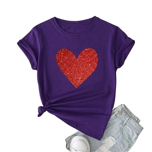 Camiseta de mujer con corazón rojo brillante, 100% algodón, ropa de verano, camiseta personalizada para mujer, camiseta de algodón. - Product Image 6