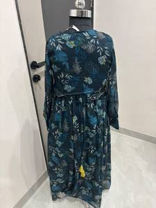 Elegante Vestido Largo para Mujer, Estampado, Color Azul Marino, Cómodo, de Manga Larga, Cuello Redondo, para Fiesta o Uso Casual - Product Image 1