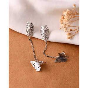 Meera Jaipur Butterfly Silver <b>Fine</b> <b>Cuff</b> <b>Earrings</b> From India - Product Image 5