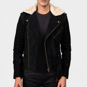 <b>Men's</b> Brown <b>Suede</b> Motorcycle <b>Jacket</b> With Faux Fur Collar Zipper Closure Windproof Autumn Winter Outerwear - Product Image 2