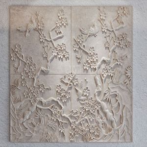 Panel de Pared de Mármol Blanco Tallado en 3D, Mural de Piedra con Diseño Botánico - Product Image 1