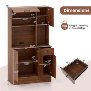 Mobile da Cucina Multifunzionale in Teak con Ripiani Regolabili, Portabicchieri e Design con Cassetto Anti-Ribaltamento - Product Image 3