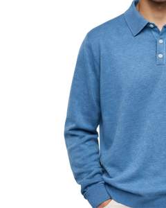 Sudadera Polo Personalizada de Manga Larga para Hombre, Color Azul Acero, Informal, Mezcla de Algodón, Cuello Tipo Polo, Otoño Invierno, OEM, Venta al Por Mayor - Product Image 4