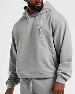 Sudadera con Capucha Extra Grande para Hombre, Color Gris Claro, Corte Regular, 100% Algodón Felpa, Estilo Casual para Otoño, Tejido de Punto, Color Sólido - Product Image 3